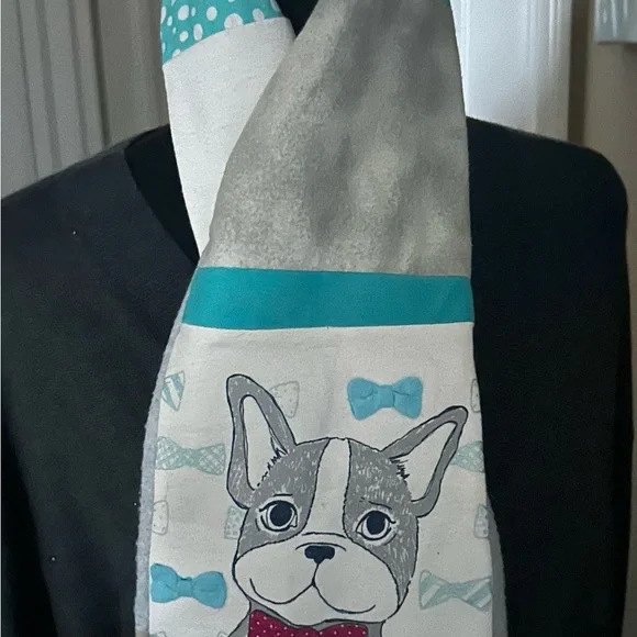 Hand Crafted Dog Print Scarf with Red and Blue Accents - Picture 4 of 5